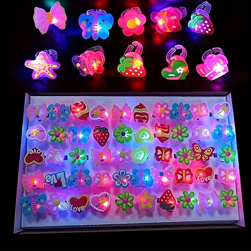 

50 Led Novelty Ring Toys Colourful Finger Toys Party Favours For Kids Bulk Light Up Toys Party Supplies Decorating Classroom Prizes Treasure Boxes Candy Bags Stuffers