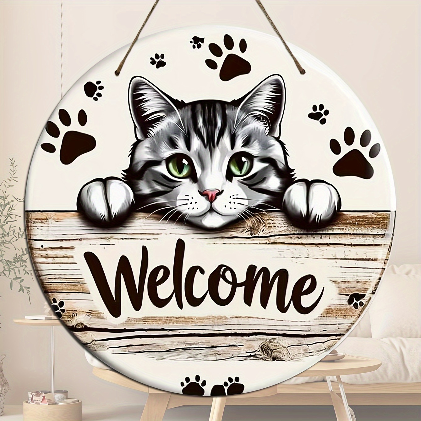 Image of 1pc Wooden Welcome Hanging Ornament, Minimalist Style Home Decor Pendant
