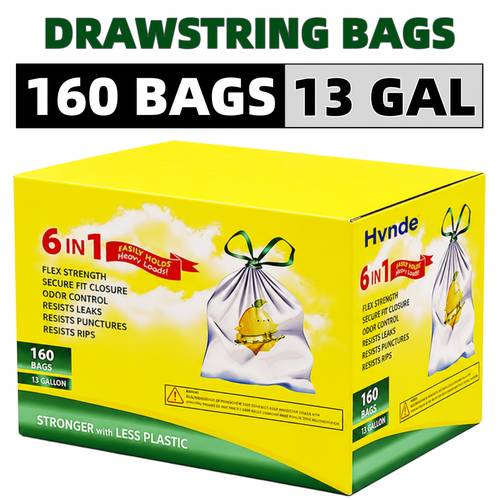 item picture 13 gallon disposable garbage bag anti puncture and tear garbage bag drawstring design leak proof and deodorizing technology suitable for large household garbage cans garbage bags