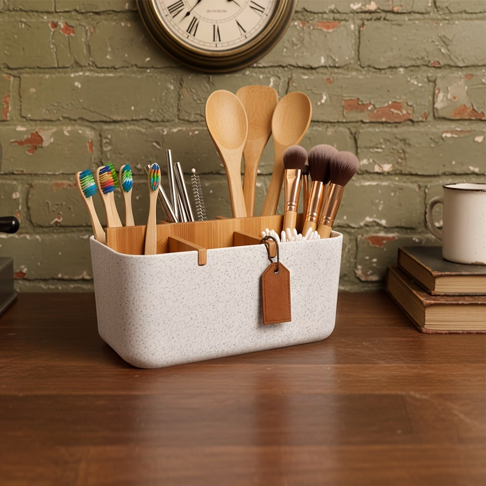 1pc deep carbonized storage box suitable for office bedroom capacity thickened plastic marble patterned desktop with walnut multi functional cosmetic case for remote controls for study kitchen use Product details 7