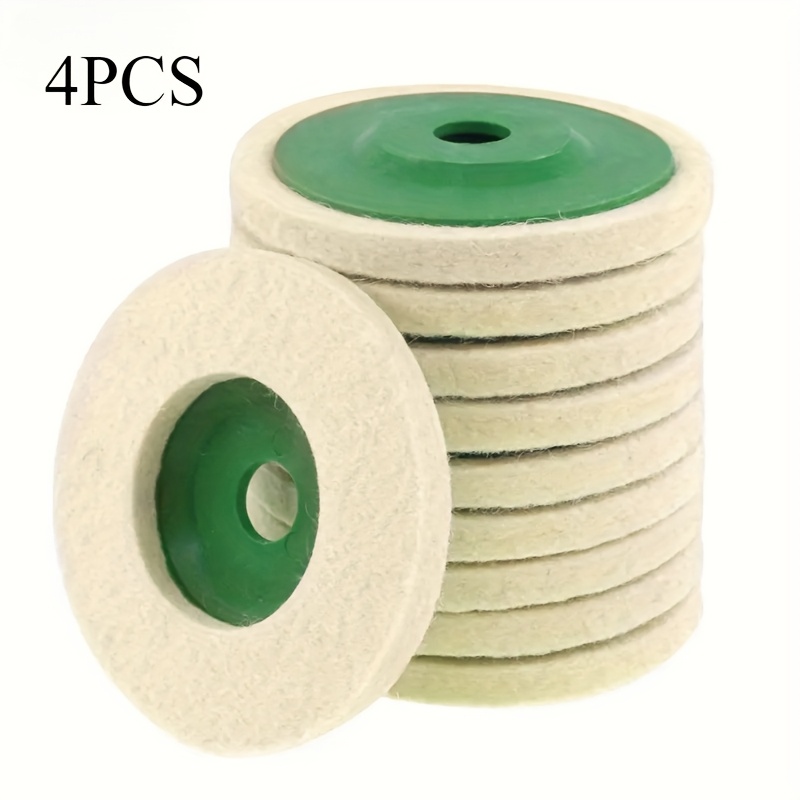 TEMU 4pcs Wool Felt Polishing Discs, 4-inch Durable Buffing Wheel Pads With Green Backing For Metal Rust Removal, Car Polishing, And Glass/, Wear-resistant Round Design