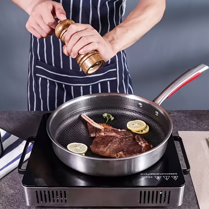 1pc 11 8 7 inch kitchen tri ply stainless steel full coverage honeycomb non stick   pan with     proof glass lid steak frying pan use cooking tools   kitchen details 6