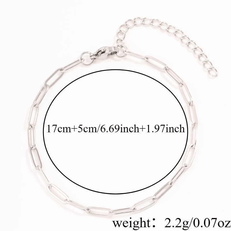 2pcs Silvery Stainless Steel Double-Layer Bracelet Set, Stackable