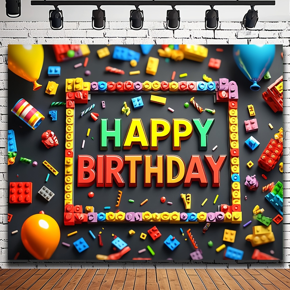 toile de fond photographique 2d plate   de construction colorés   anniversaire - toile de fond polyvalente en polyester pour fêtes intérieures et extérieures, photographie, 2d plate