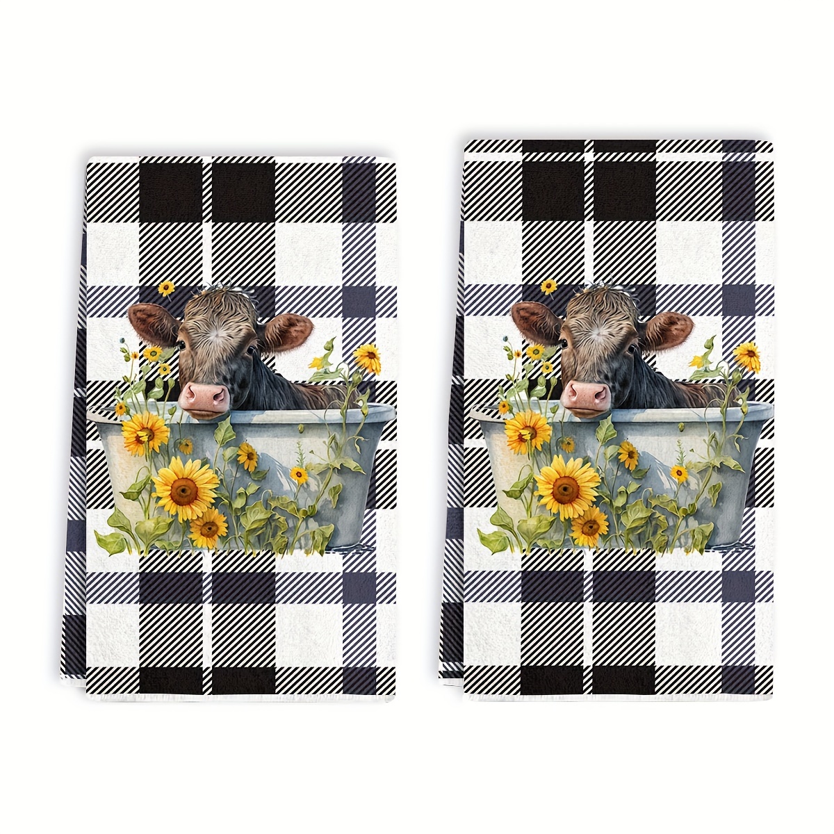 

2pcs Dish Cloths, Sunflower Cow Kitchen Hand Towels, Contemporary Ultra-fine Microfiber, Absorbent Dish Cloths, Tea Towels For Cooking, Baking And Cleaning, Home Supplies