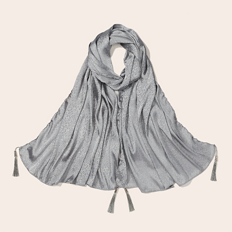 Women's Satin Solid Color Jacquard Tassel Headscarf/Bandana