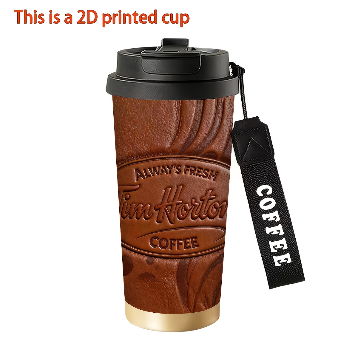 TEMU 1pc 18oz Stainless Steel Insulated Tumbler, 2d Printing With Tim Coffee Logo Pattern, , Office Mug, Commuter Mug, Perfect Valentine's Day Gift,