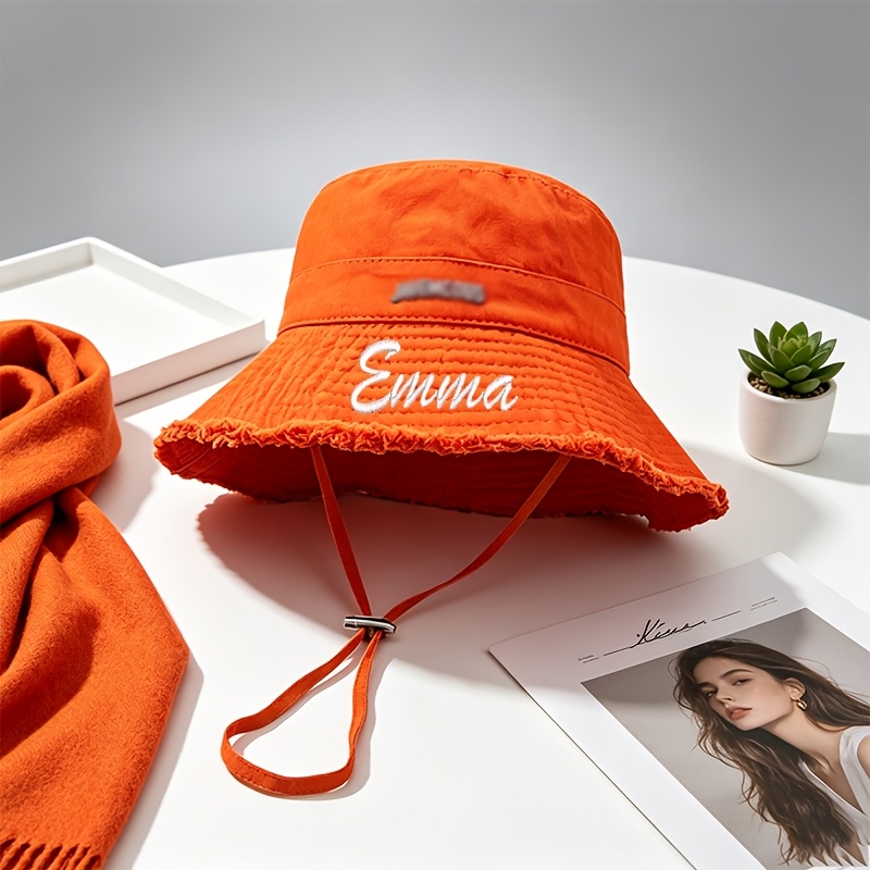 TEMU Custom Embroidery Edge-worked Distressed Fisherman Hat Windproof Rope Sunshade Hat Multi-colors Available Fashionable Versatile Suitable For