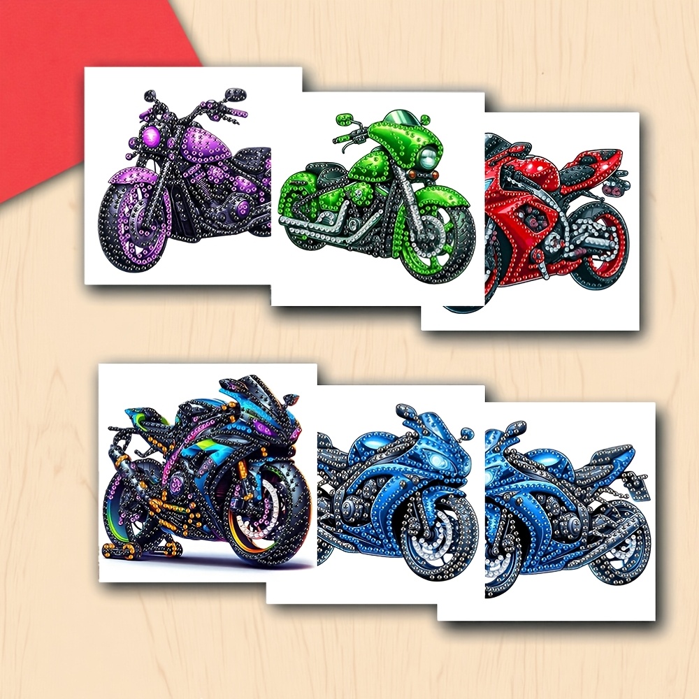 TEMU 6 stuks Unieke en Creatieve Coole Motor Thema Verjaardagskaarten, Design. Ronde Strass Schilderkunst Kaart Handgemaakte Knutselset Bevat 6 stuks
