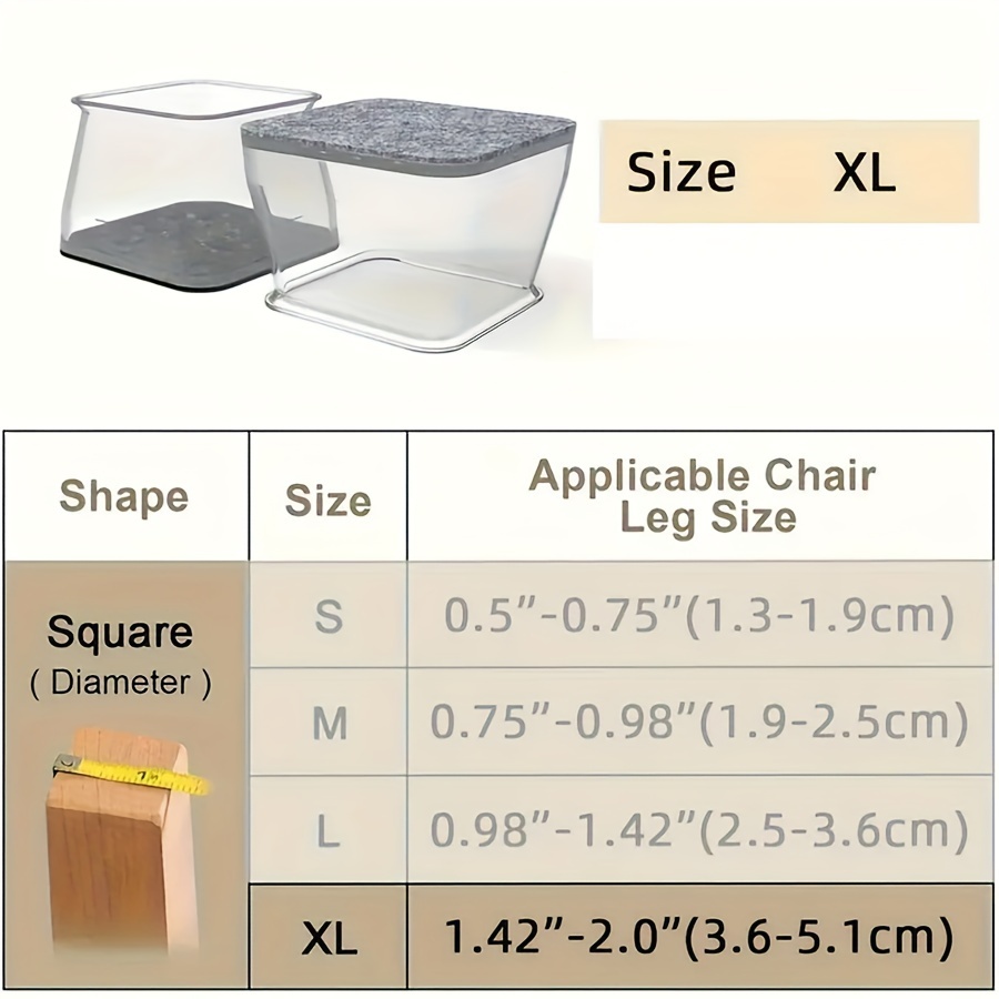 Image of 16 Square Chair Leg Floor Protectors, Chair Foot Covers, Transparent Chair Leg Covers, Silent And Wear-resistant Foot Pads, Noise Reduction, Floor Protection, Felt Pads, Furniture Accessoriesvv