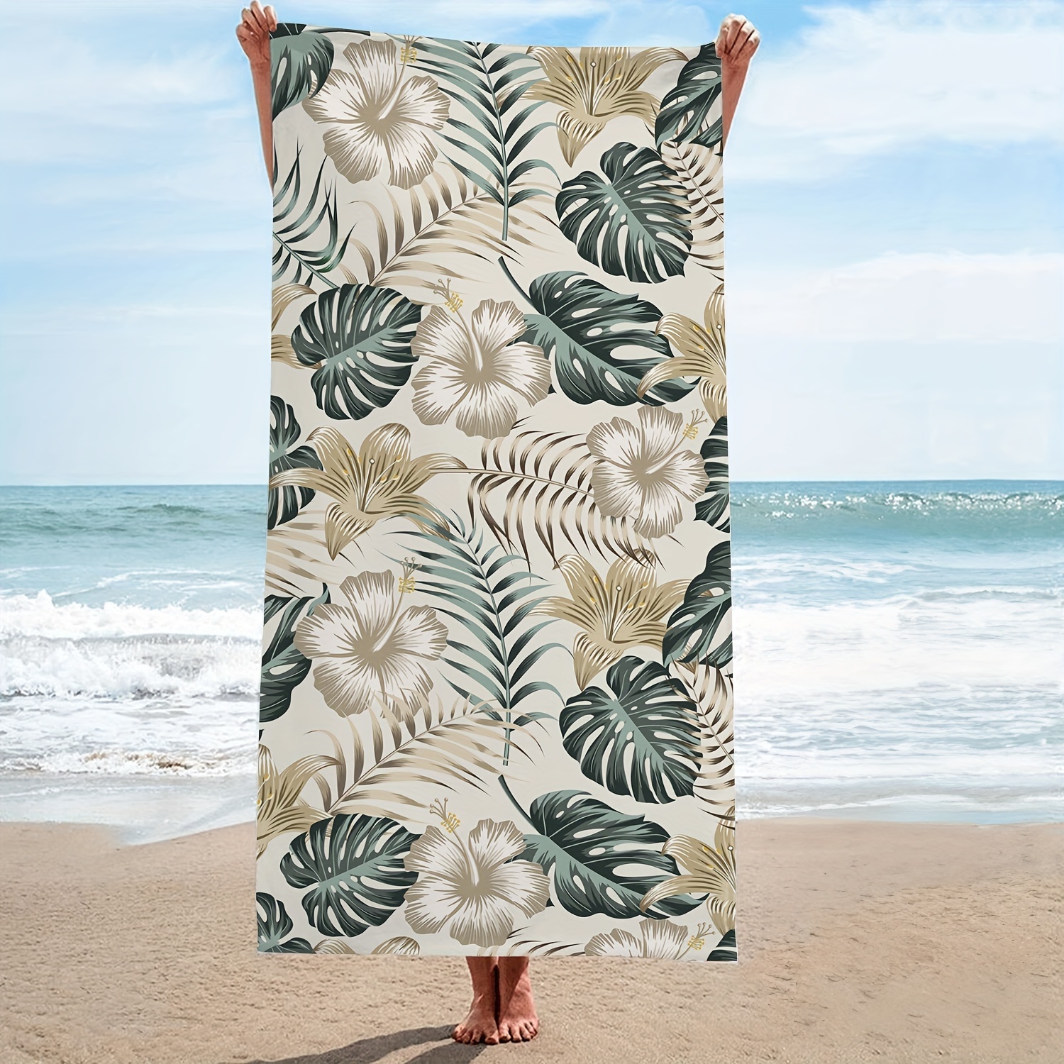 

1pc Floral Microfiber Beach Towel, Tropical Retro Oversized Bath Towel, Durable Quick Drying Sunscreen Easy To Clean Super Absorbent Towel