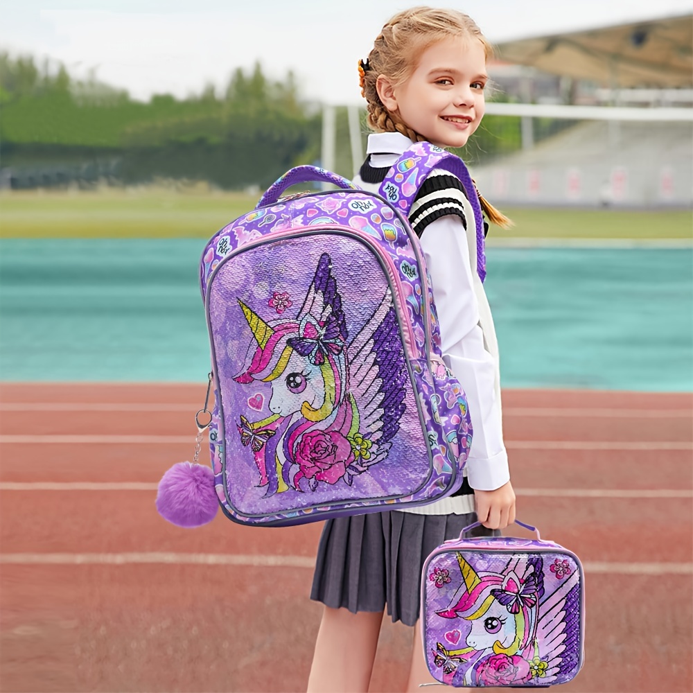 3pcs set backpack girls cute cartoon unicorn sequin design  display picture 3
