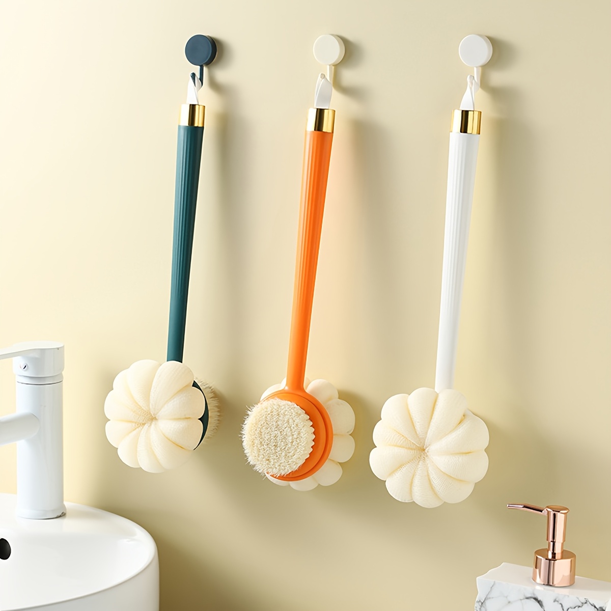 2 in 1 dual head bath brush with soft bristles lightweight massage ergonomic long handle bath scrubber for back random color options battery free bathing accessory bath accessories   design quality bathing tool Product details 3