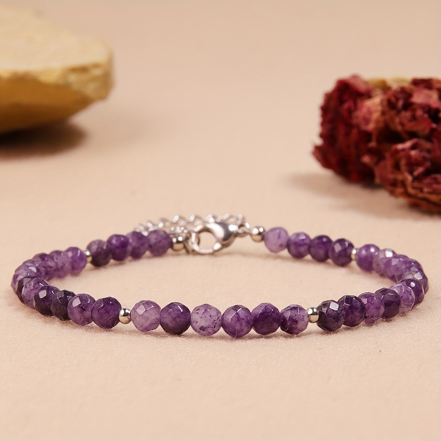 Image of Natural Stone 1pc Minimalist Elegant Amethyst Rhodochrosite 6mm Abacus Bead Handmade String Bracelet A Perfect Fashion Accessory And Ideal Gift For Her Daily Gifting