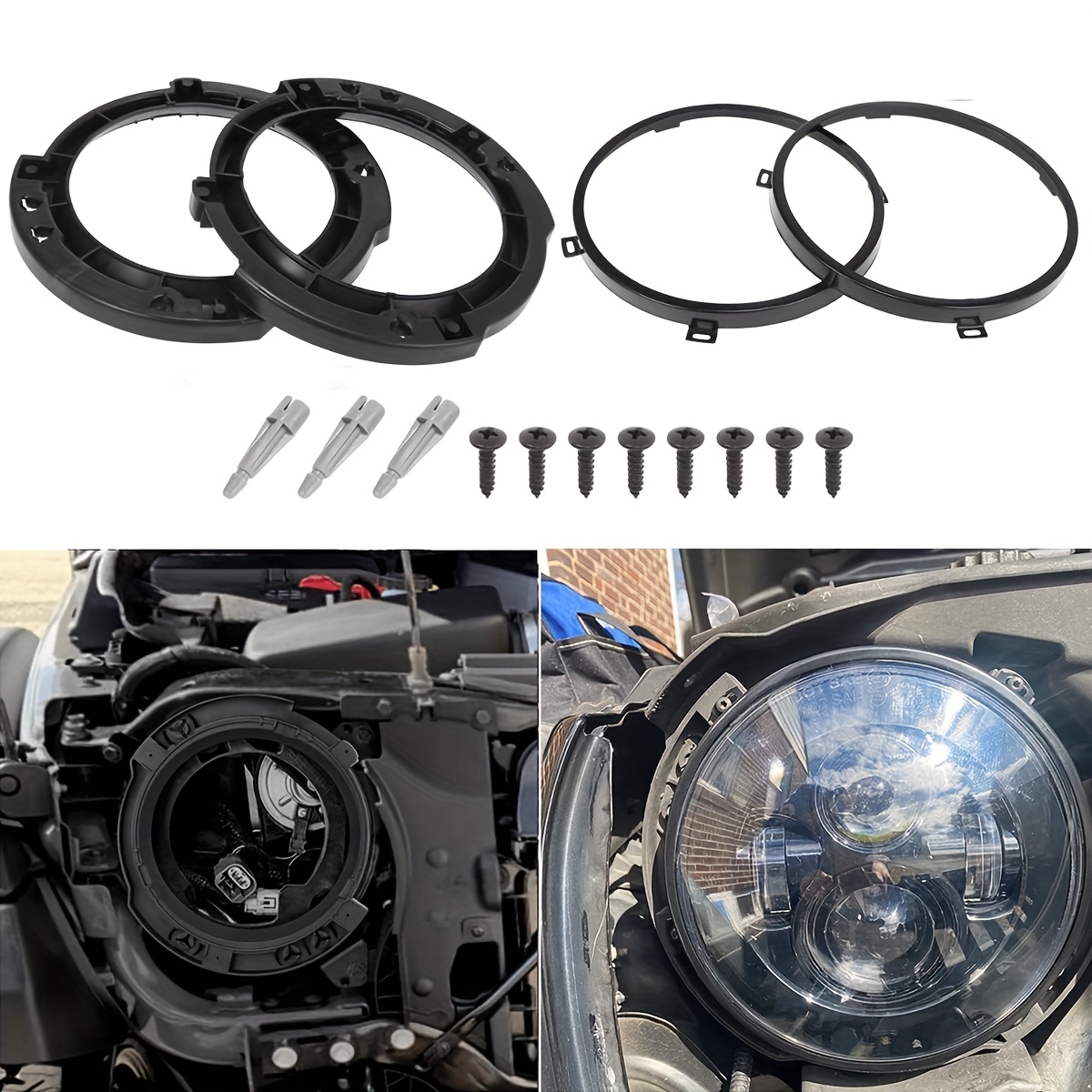 Support De Phare Rond 7 Pouces (180 Mm) Pour Jeep Wrangler JK - Anneau De Fixation En Fer, Finition Noire - 4