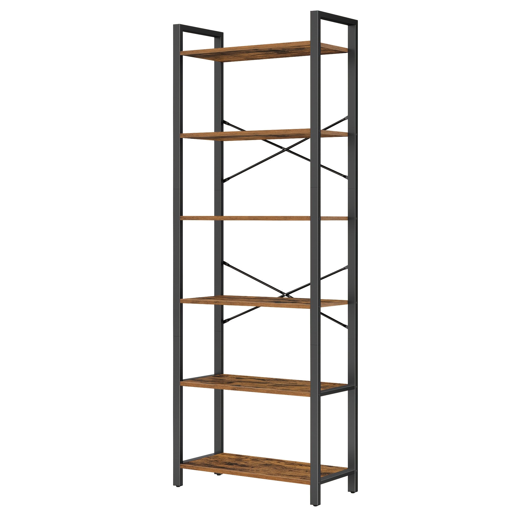 TEMU Estantería de 6 Niveles, Estante de Almacenamiento con de Metal Industrial, Dormitorio Oficina, 30 X 186 Cm, Marrón y Negro