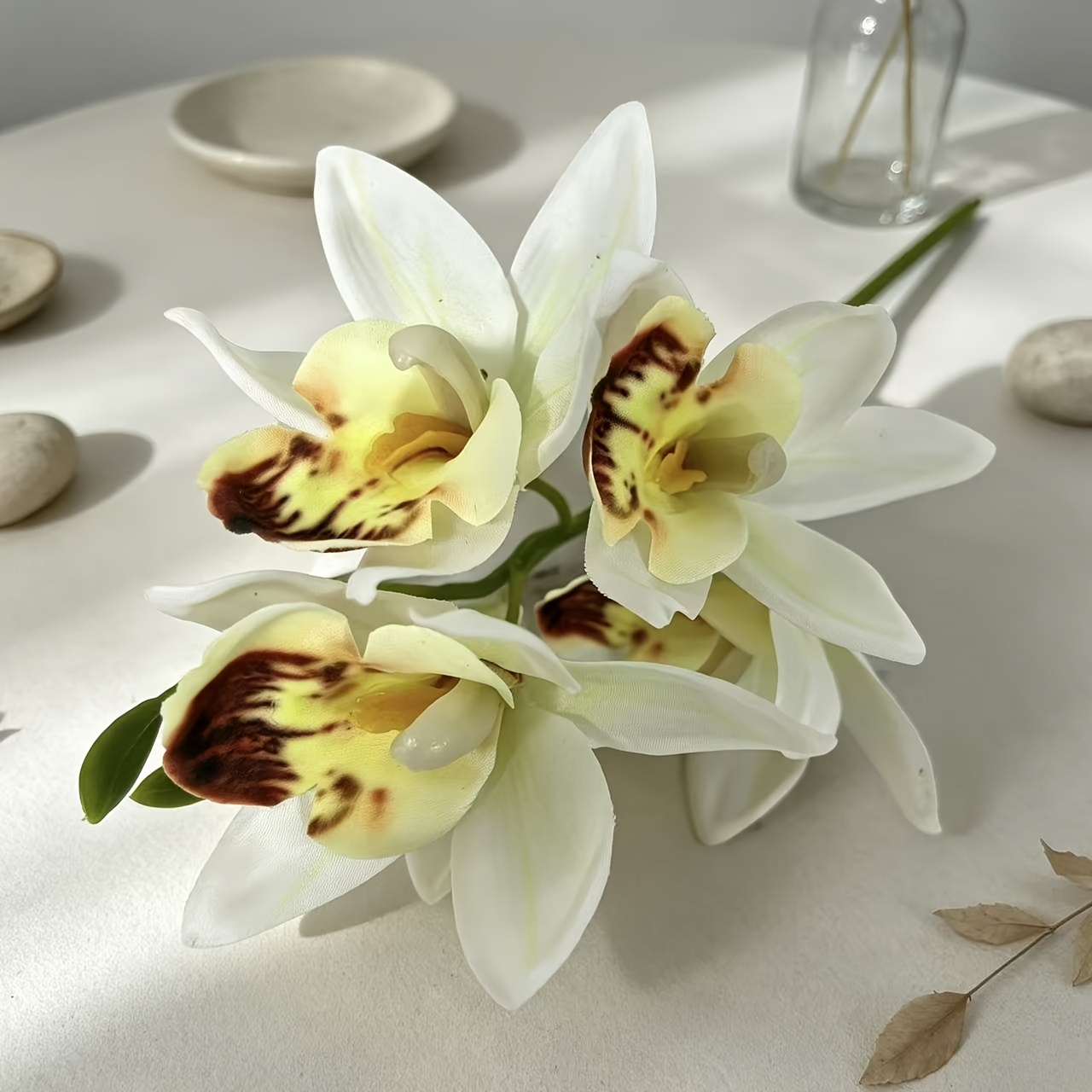 TEMU 1pc Ivory Orchid Small Potted Plant, Pot Not Included, Real Touch, Enhancing Artificial Bouquet Potted Plant, Suitable For Room, Living Room,