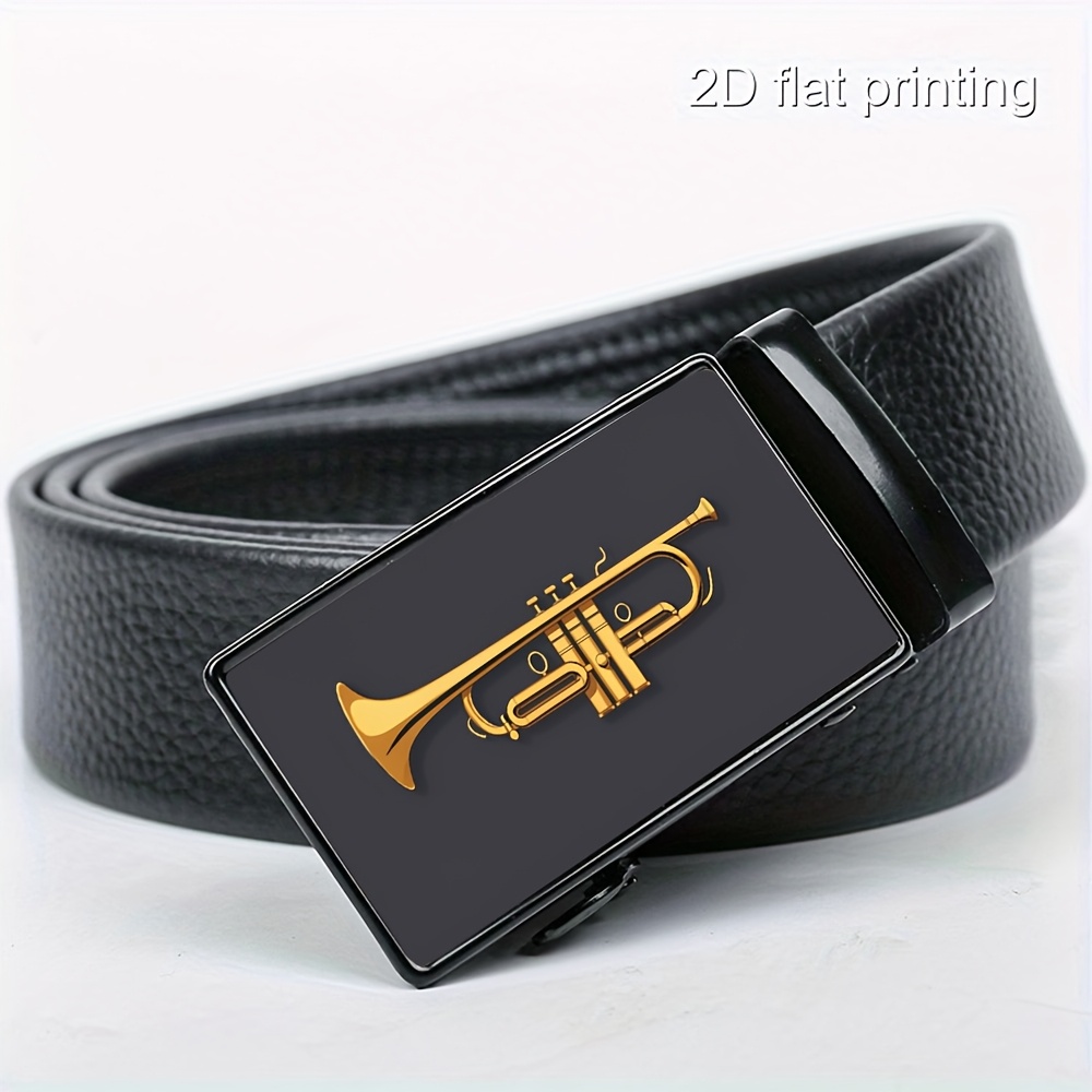TEMU Ilustración de dorada estilizada y 2D, cinturón duradero para hombre, estilo moderno, casual de negocios ajustable con hebilla automática