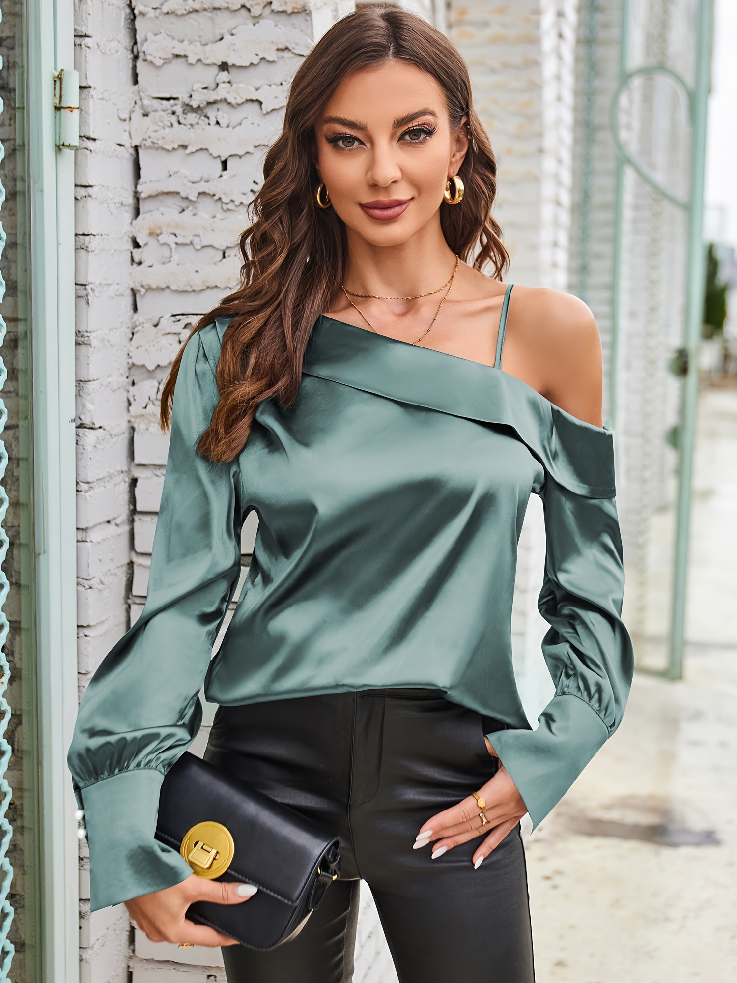SEXYCHRM Silk Satin Tops for Women - Off The Shoulder Blouse