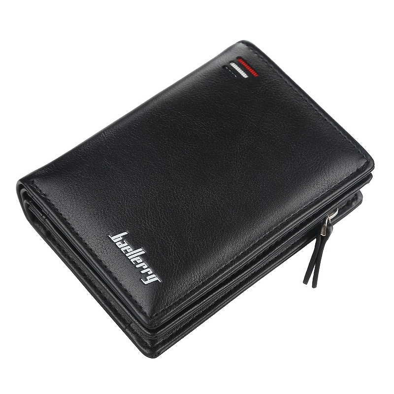 TEMU 1pc/baellerry Men's Business Vintage Short Wallet With Multiple Card Slots, Pu Closure, Bank Card Holder, And Zipper Coin Purse
