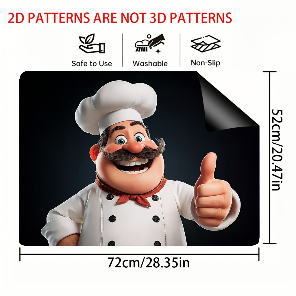 TEMU 1pc, Protection de plaque de cuisson imprimée 2D, Couverture de plaque de gaz avec motif de chef de dessin , Idéal pour décorer bars à café, et