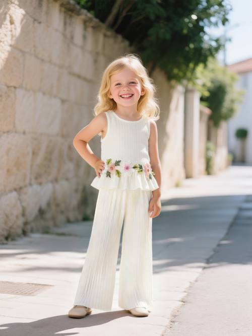 2pcs set girls tank top and wide leg pants set featuring stylish lace trim and ruffle details simple and fashionable design ideal for girls daily casual wear and summer suitable for girls aged 1 8 for daily leisure and sports