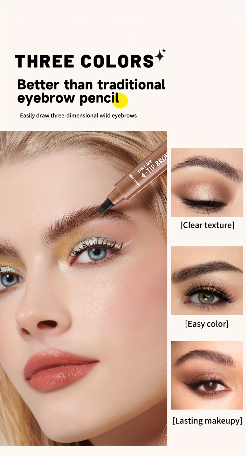 3pcs Four-pronged Eyebrow Pencil for Beginners Can Easily Get on It Super Fine Waterproof Eyebrow Pencil Four-pronged Head Design Accurately Defined Natural Brow Waterproof Sweatproof Non-smudging Long-term Makeup Creation All-Day Wear Easy to Use Design Anytime Anywhere Makeup Replacement Can Be Made in Anywhere Super Value