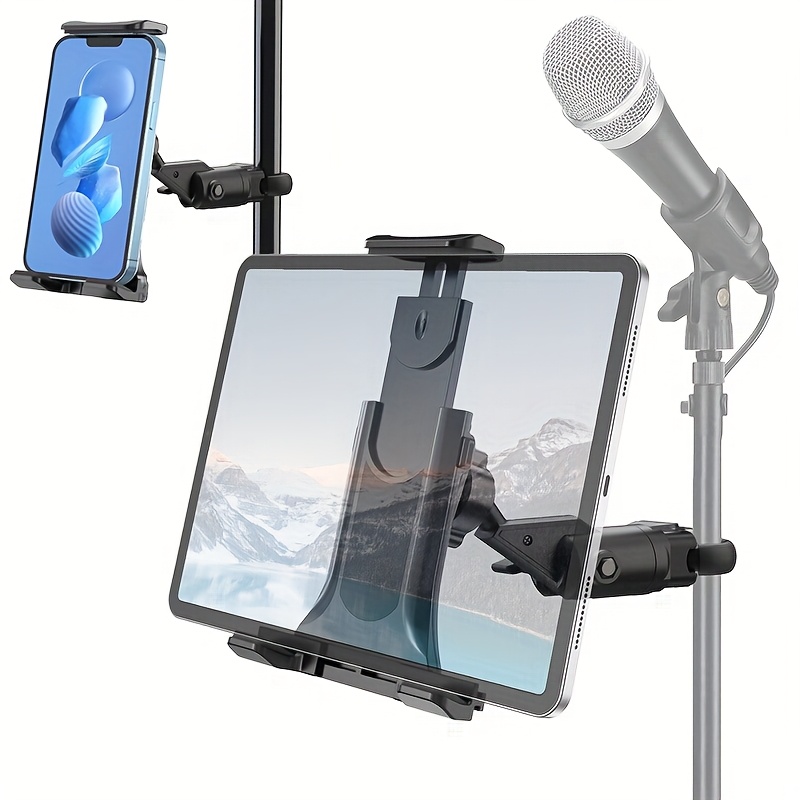 Image of Tablet And Phone Holder, Suitable For Microphone, Railing, And Handlebar Mounts. Microphone Music Stand Tablet Holder, Fits 4-13 Inch Tablet Phone Devices