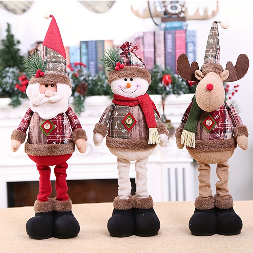 

3pcs, Height Retractable Standing Christmas Doll, Christmas Decoration, Adjustable Height, Snowman, Reindeer, And Santa Claus Figurines With Pattern, Party Decoration