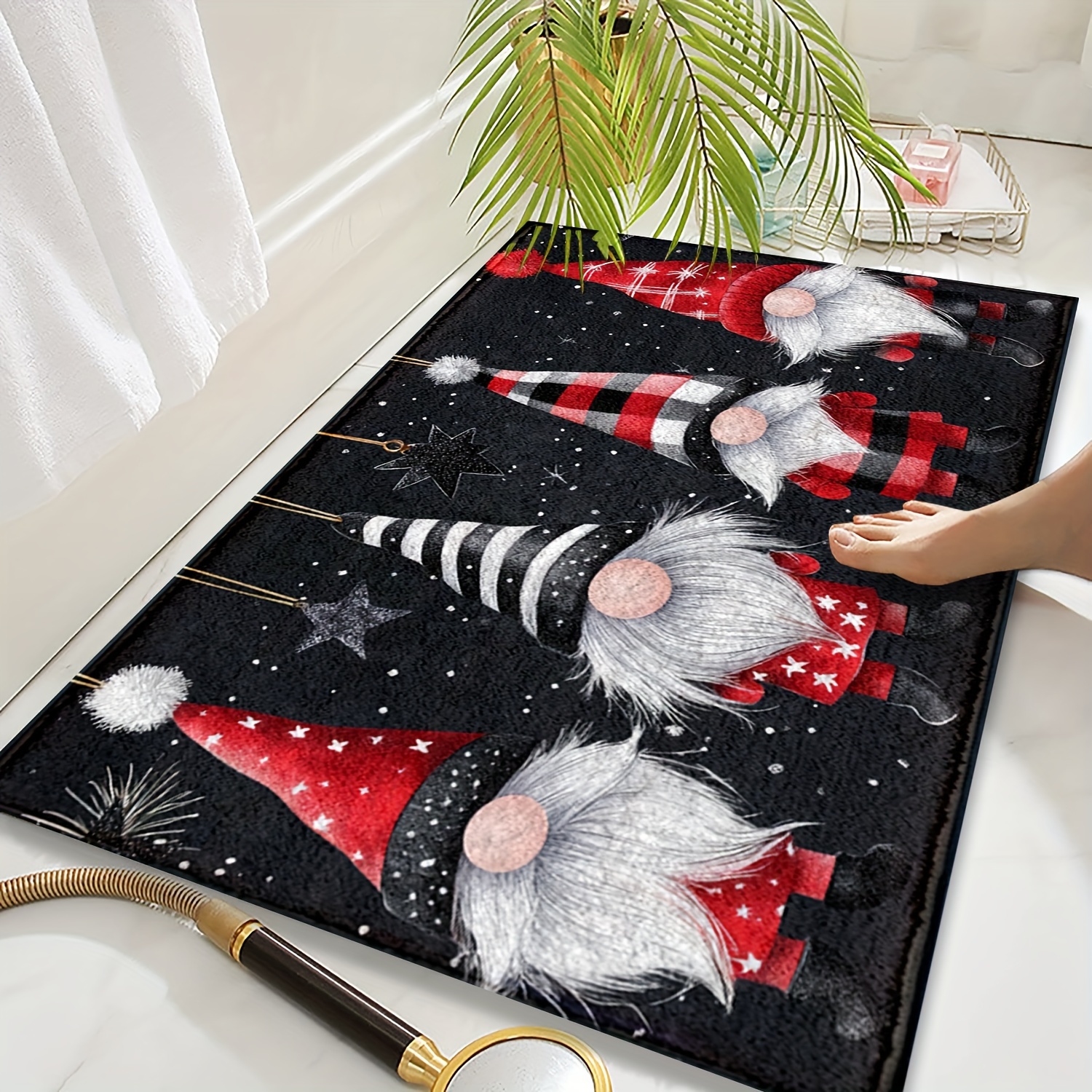 

Christmas Bath Mat - 1pc , -dry Absorbent, , Washable, Stain-, Low Pile, , Tpr Backing, 1350gsm, 0.7cm , Rectangle For Bathroom, Kitchen, Entryway, , Fluffy Decor Decoration