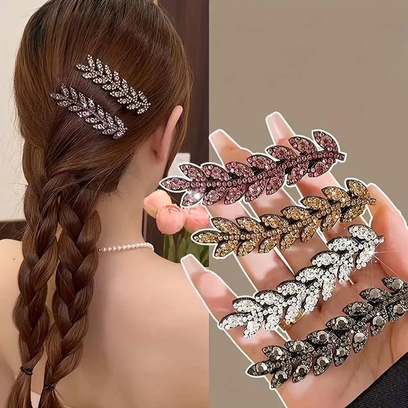 

4pcs Elegant Resin Wheat Ear Hairpins Set, Hollow Leaf-shaped Side Clips With Sequins, Tassel Detail, Assorted Colors, Christmas Hair Accessories For Women 14+