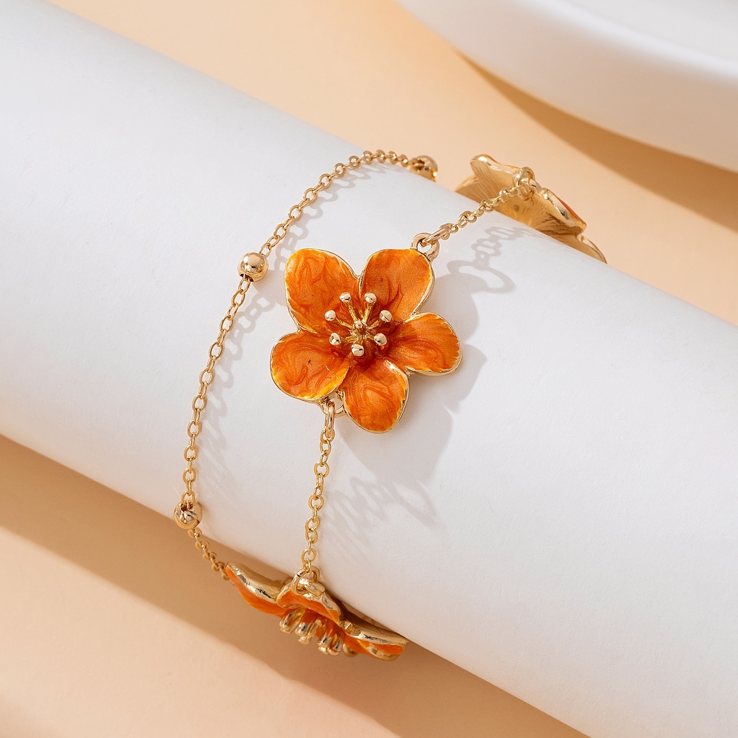 TEMU A Style, Exquisite Design, Handmade Oil , And Flower Shaped Women's Egg Flower Double-layer Ankle Chain