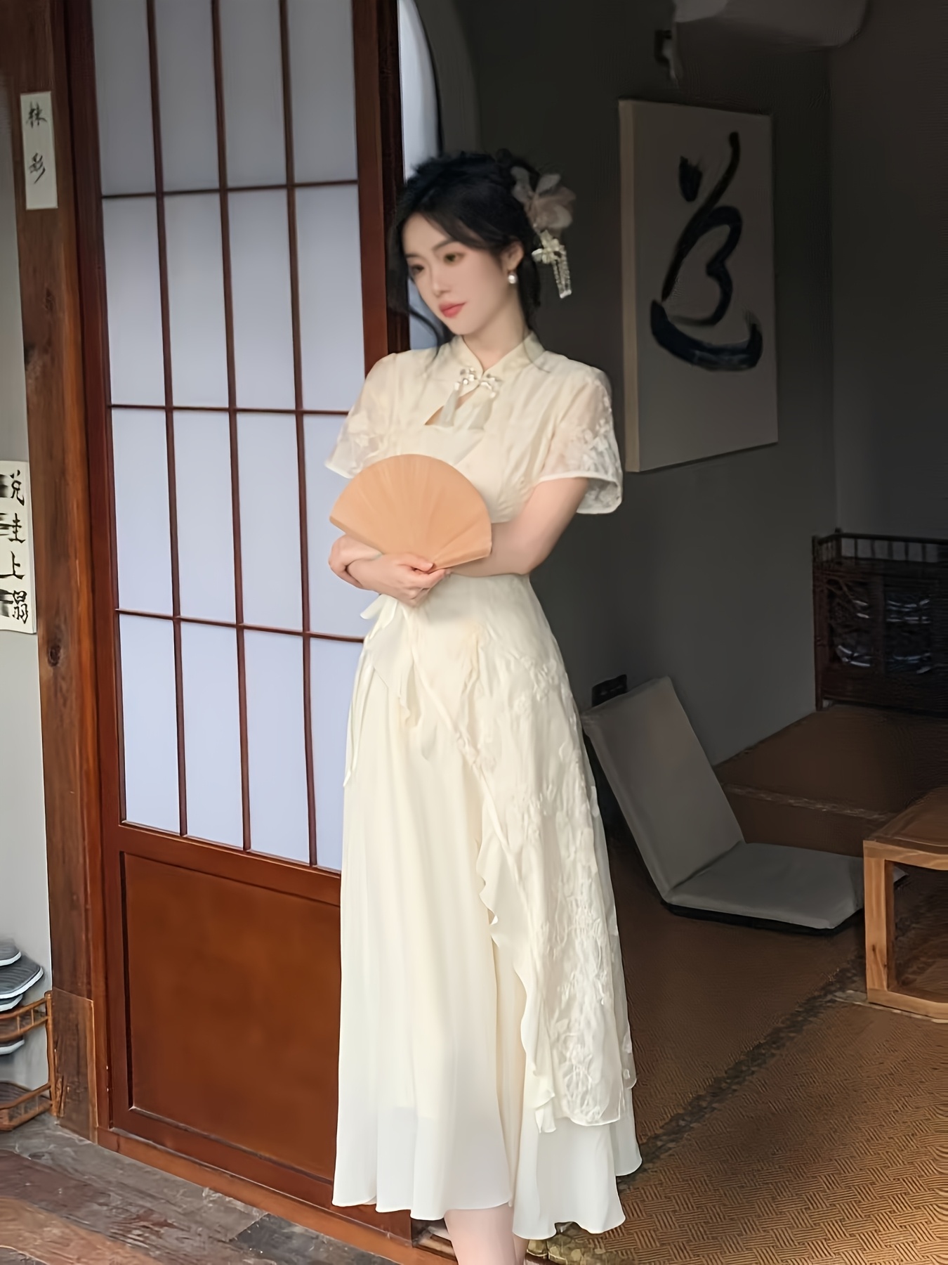 elegant chinese style qipao dress women shoulder - Temu