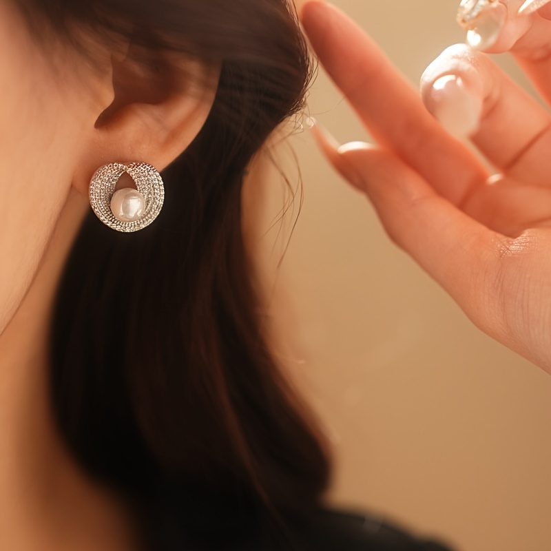 jade round   pearl earrings womens unique studs elegant minimalist jewelry wedding Product details 1