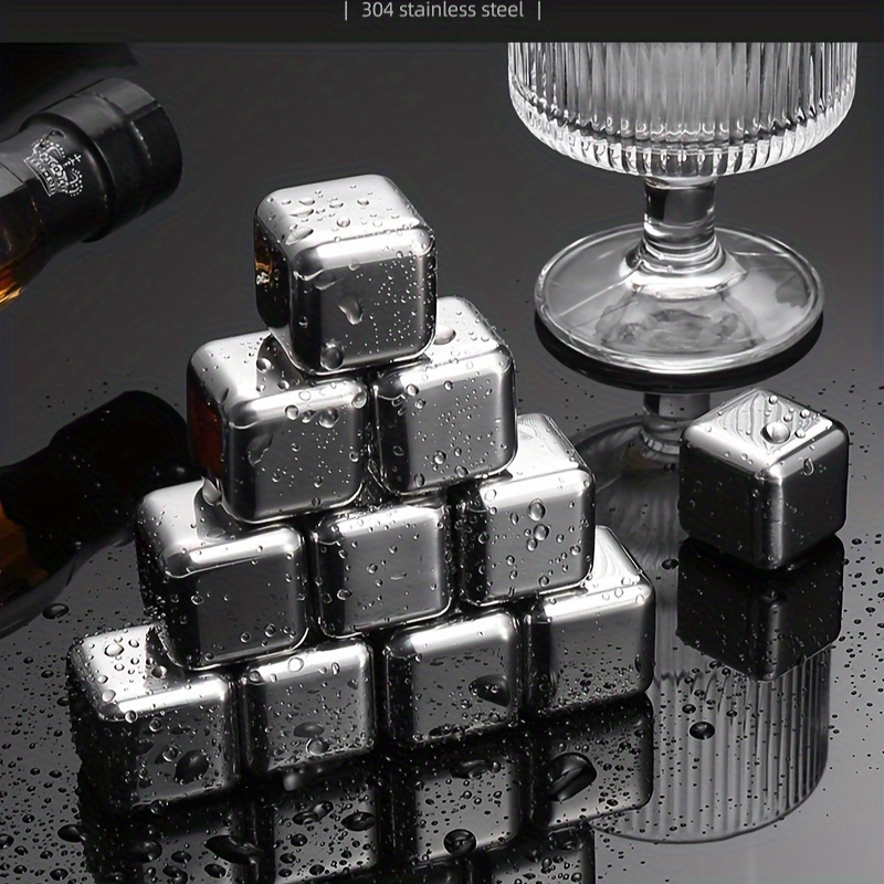 whiskey stones 8pcs 4pcs stainless steel whiskey chilling rocks reusable   for drinking mens stocking stuffers for valentines set with 8 ice wine stones fast cooling no melting no diluting box packaging and silicone clip details 1