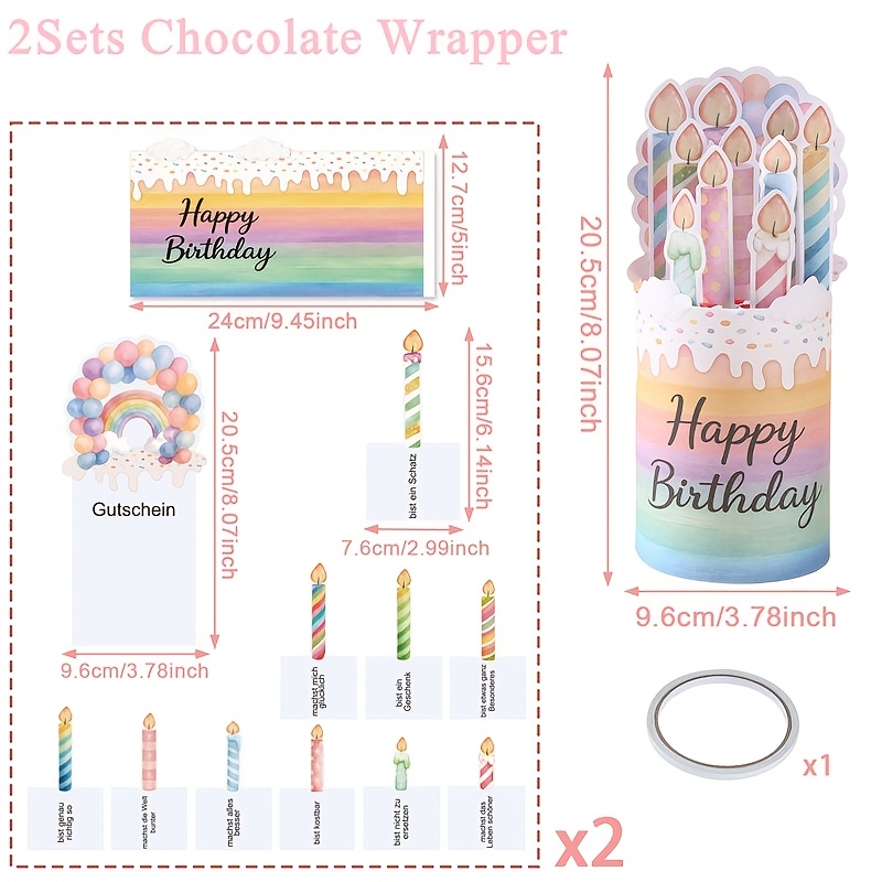 TEMU Gift For Her/him 2 Sets, Party Box Packs, Happy Birthday Gift Box, Candle Pattern Paper Packaging Box, Happy Birthday Party Decoration, Spring