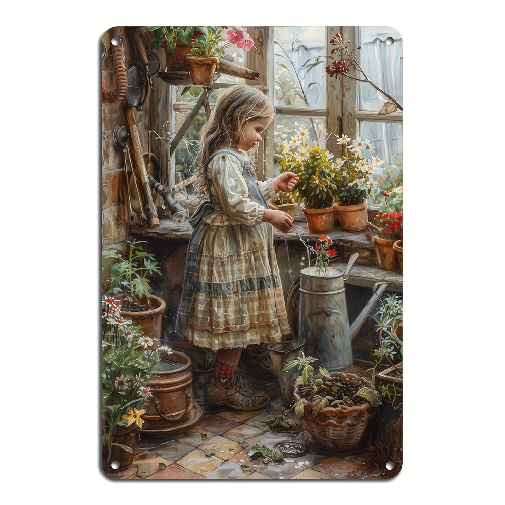 

Retro Tin Sign: Vintage Girl With Flowers, 8x12 Inches, Aluminum, Reusable, Suitable For 14 And Up