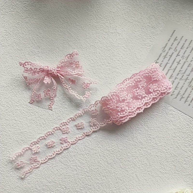 Image of 1 Yard (1-meter) Handmade-look Lace Ribbon With Edges & Bow - Pastel & (, Mint Green, Lavender, Pink,) - Fabric Ribbon For Wedding Dresses, Gift Wrapping, Hair, Showers - Multi