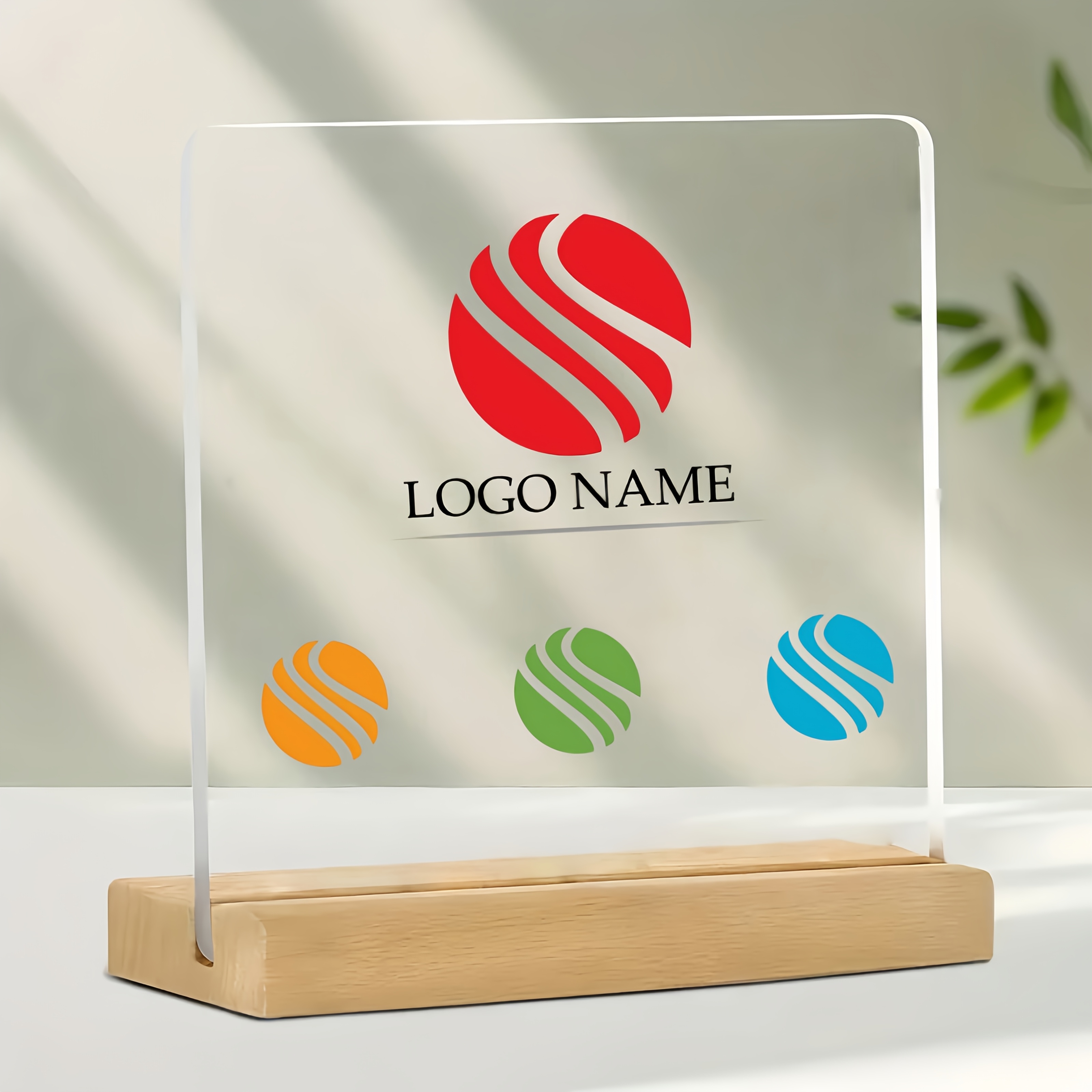 TEMU 2d Flat, Personalized Custom Logo/name/text/date Acrylic Photo Frame Display With Sturdy Wooden Base - Corporate Brand Logo, Desktop Nameplate,