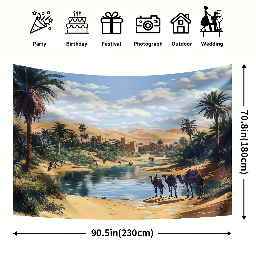 TEMU 1pc Toile de Fond Scénique Marocain & du Désert - Bannière en Polyester Durable, Pas d'Électricité , Parfait pour les Fêtes, & Événements de