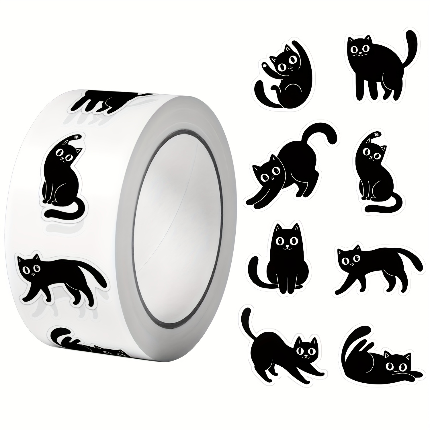 Image of 500pcs/roll Black Cats Stickers 2.5cm/1.0'' 16 Designs Decals Diy Gifts Suitable For Gift Packaging Home Decoration Sealing Labels And Polite Greetings