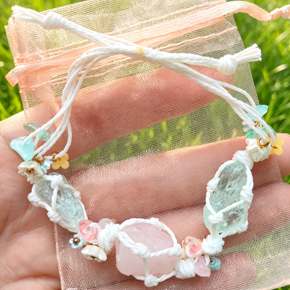 Image of Blue And Pink Pocket Rope Bracelet, Female Sweet Heart Flower Bracelet