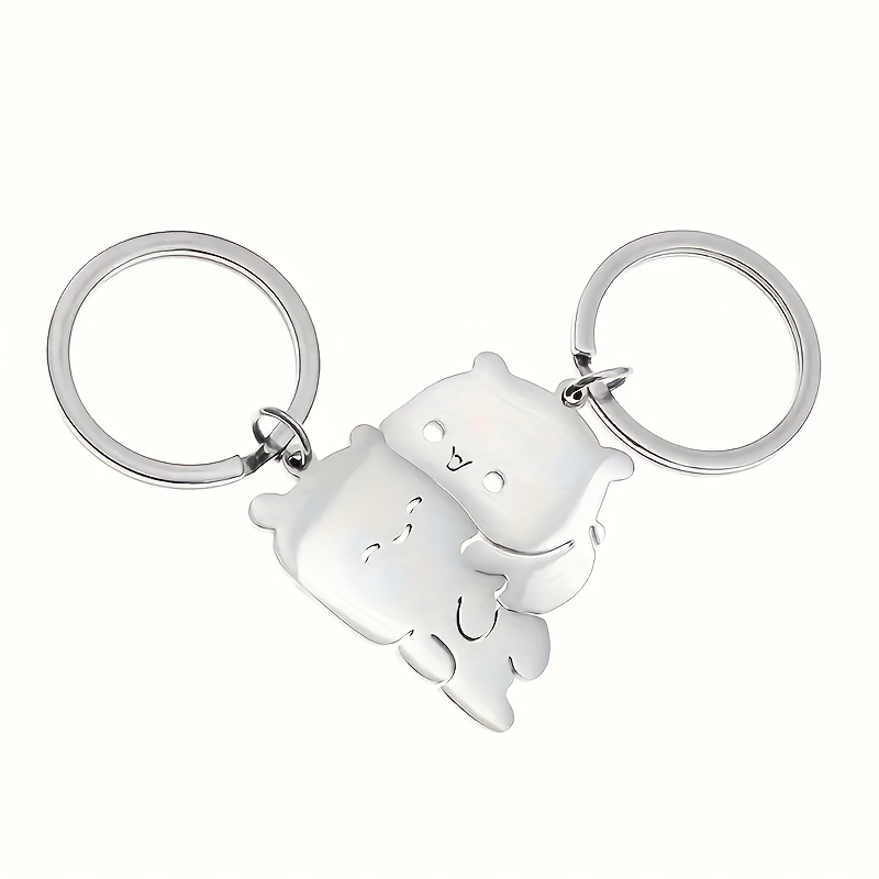 

Bear Couple Keychains - 2pcs Set, Stainless Steel, Sparkle - Perfect Valentine's Day Gift For Her