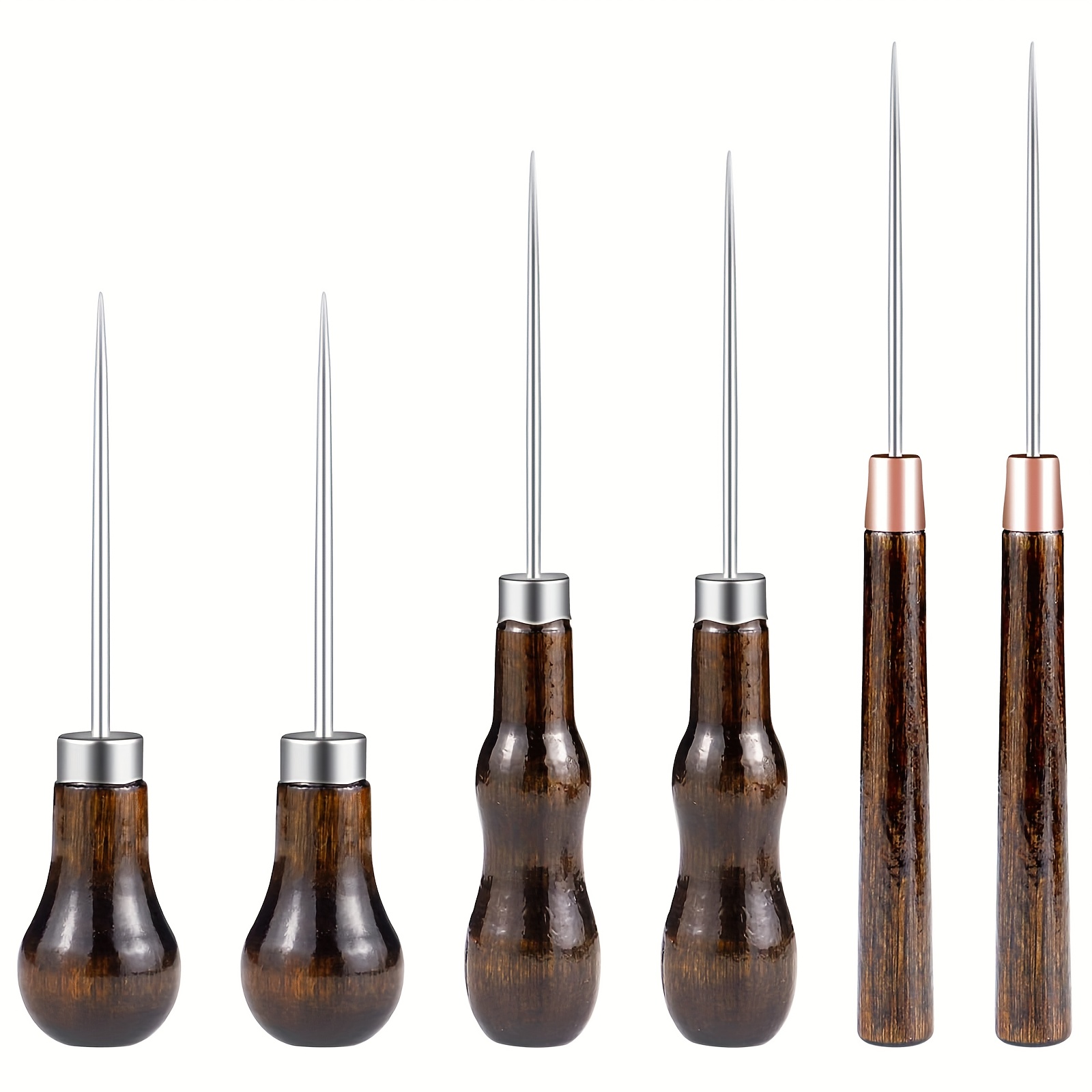 Temu 3/6 St Awl-Verktygsset, LäDerhåLslagning Och MäRkningsverktyg, Kalebassformad Handtag FöR LäDerstickning, MäRkning, Hantverk, Trä Och-image