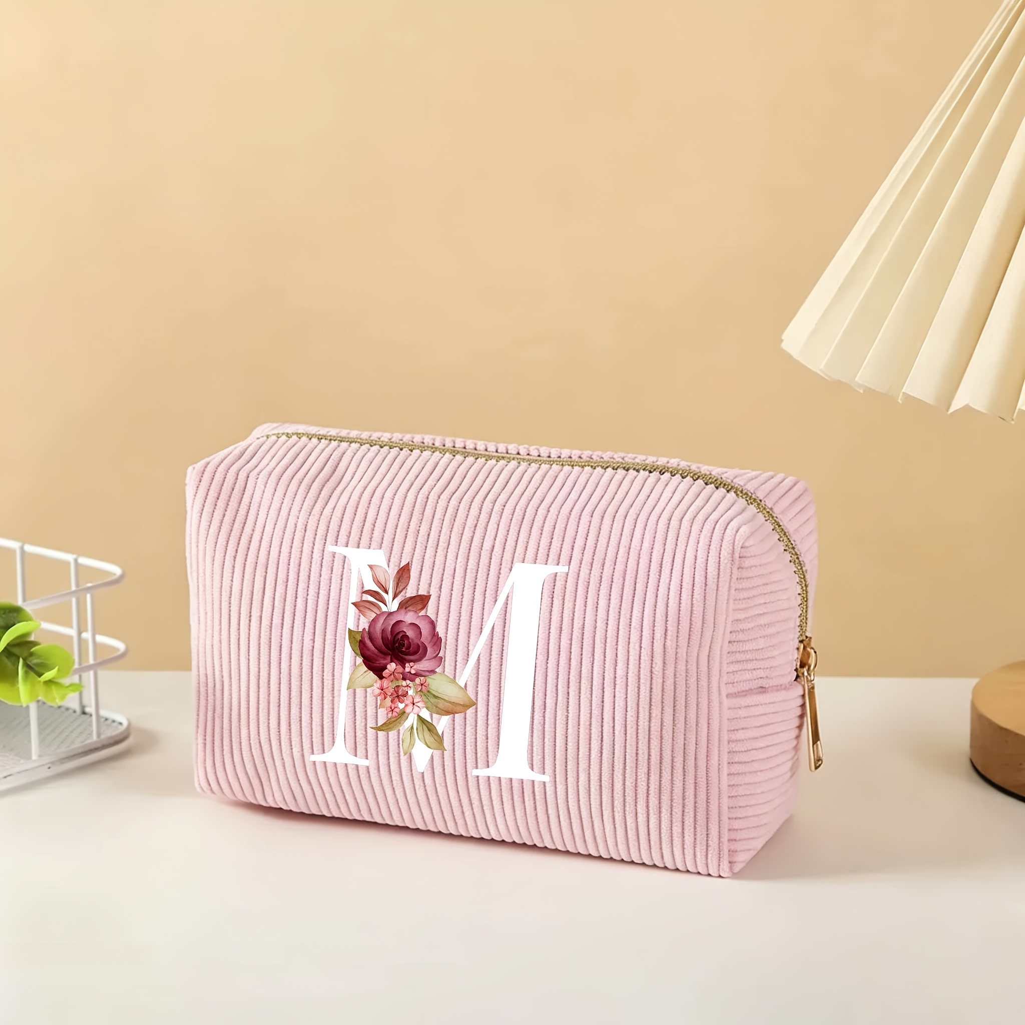TEMU 1 pz Borsa da trucco elegante in velluto a con stampa rosa e - Spazioso organizer da viaggio per cosmetici, design portatile e pieghevole con