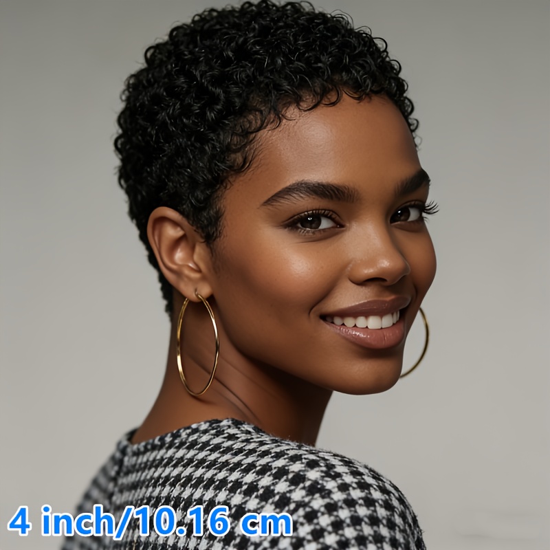 Women's Brazilian Human Hair Wig Suitable For - Glueless With Bangs, 180% Density Afro Hairstyle, Natural Look Short Hairpiece For Everyday & Party, No Glue Needed For -friendly