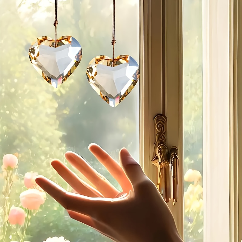 E-shop 2er-Pack 30mm Kristallherz-Ornamente, 2er-Pack Valentinstag Geburtstag Weihnachtsgeschenk, 2er-Pack Kristall-Lichtfänger