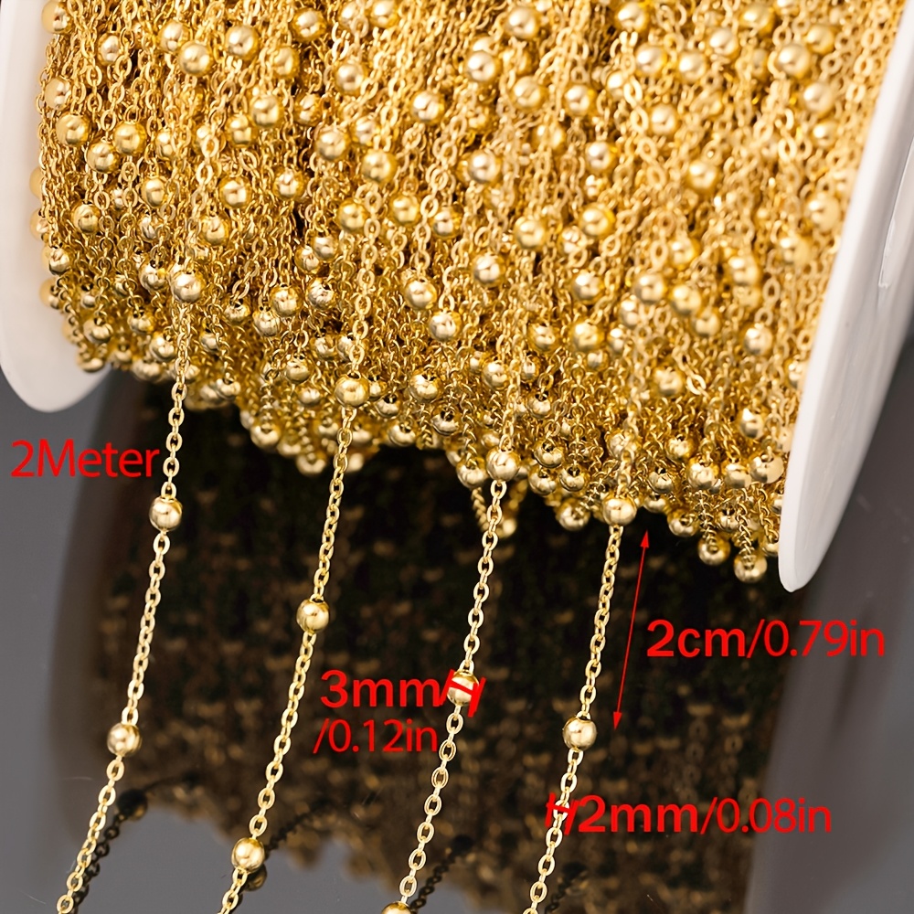 2meter Stainless Steel No Fade Golden Color Bead Chain For Necklace Bracelet Jewelry Making Additions Ball Chain