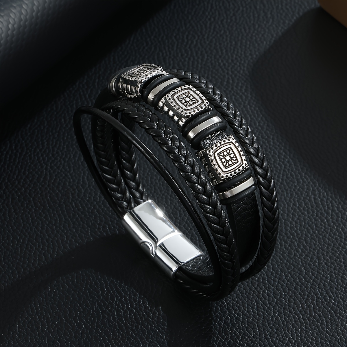 E-shop 1 Herren-Gewebe-Armband mit Anhängern im Boho-Stil - Berührendes Geschenk für Geburtstage, Abschlussfeiern, Freunde, Vatertag