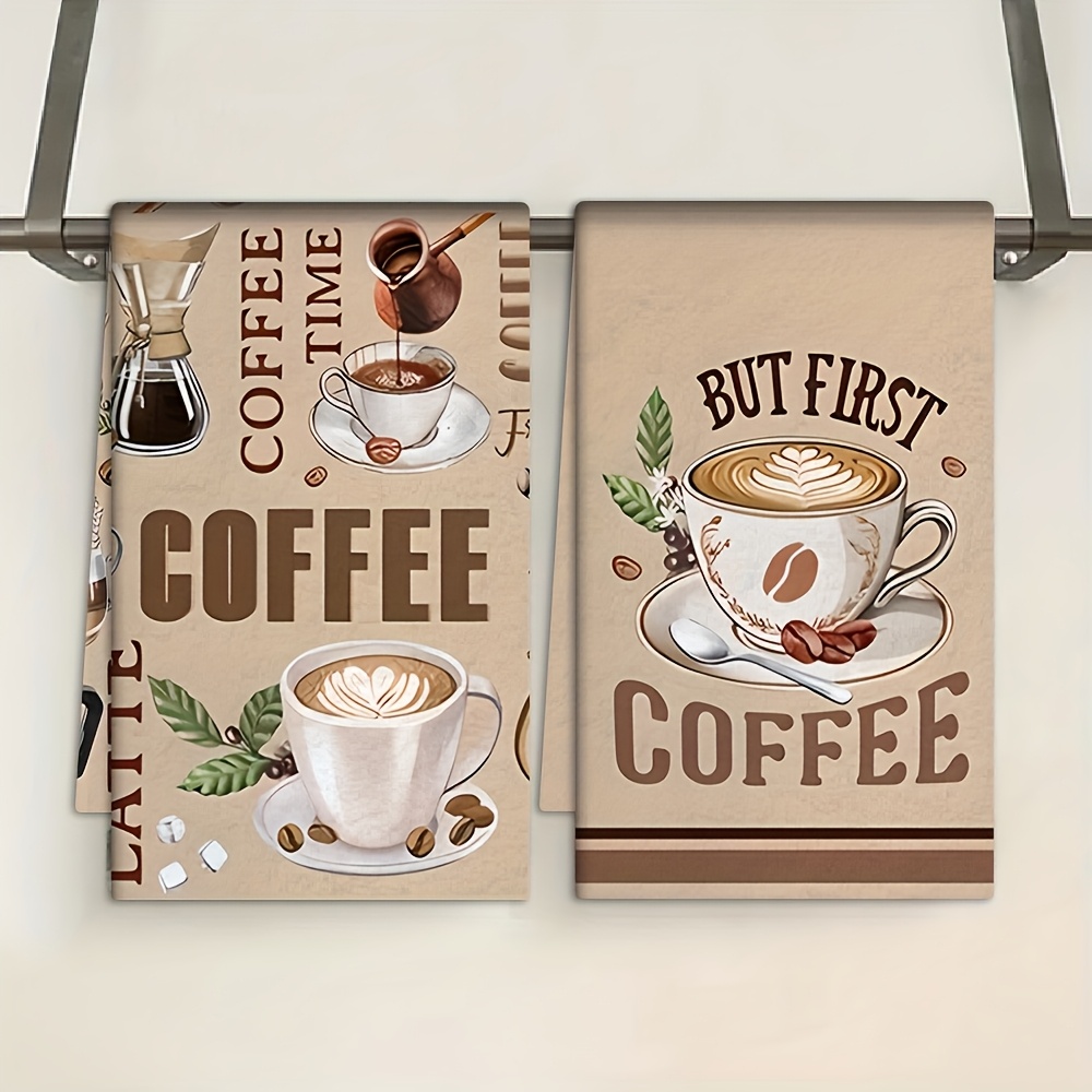 E-shop Reinigungstuch 2er-Pack Küchentuch, Kaffee-Design Geschirrtücher, Moderne Ultraweiche Mikrofaser Küchentücher, Kaffeebecher- und Bohnen-Design –